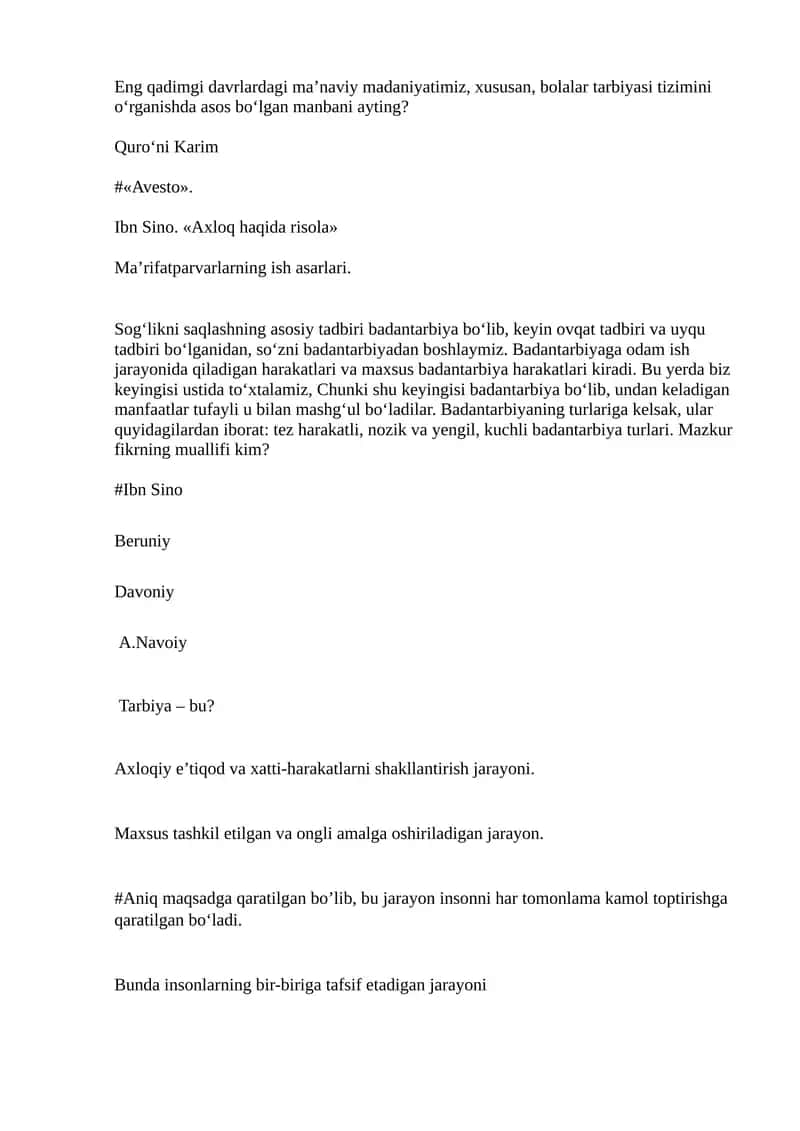 Pedagogika va nazariyasi test savollar 1