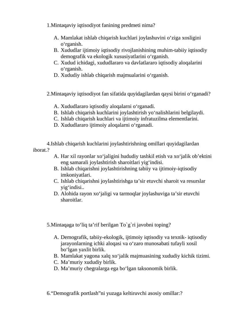 Mintaqaviy iqtisodiyot fanining predmeti 1
