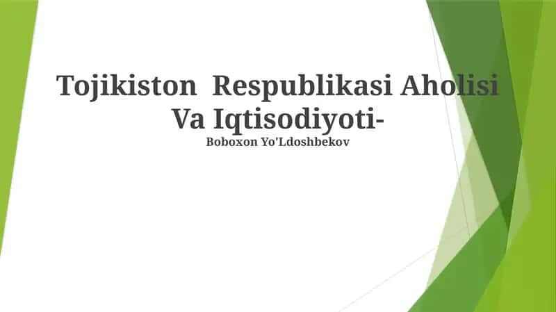 Tojikiston Respublikasi Aholisi Va Iqtisodiyoti 1