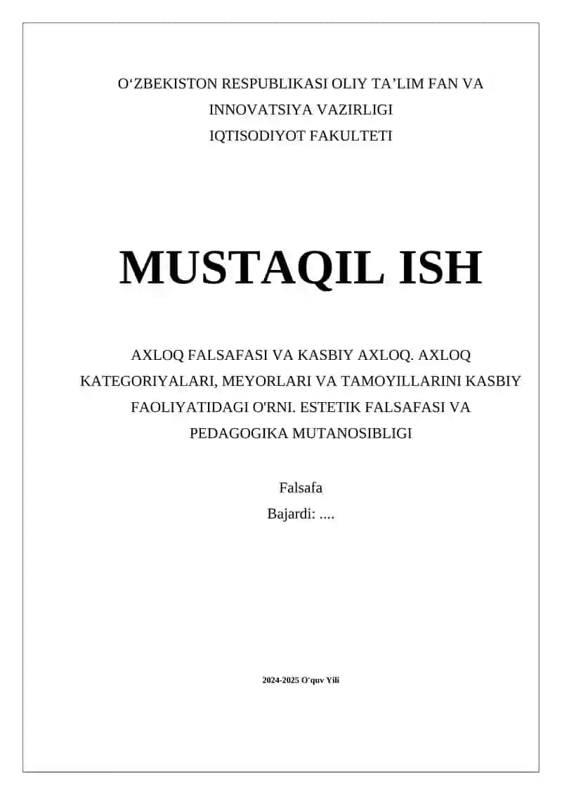 Axloq Falsafasi va Kasbiy Axloq