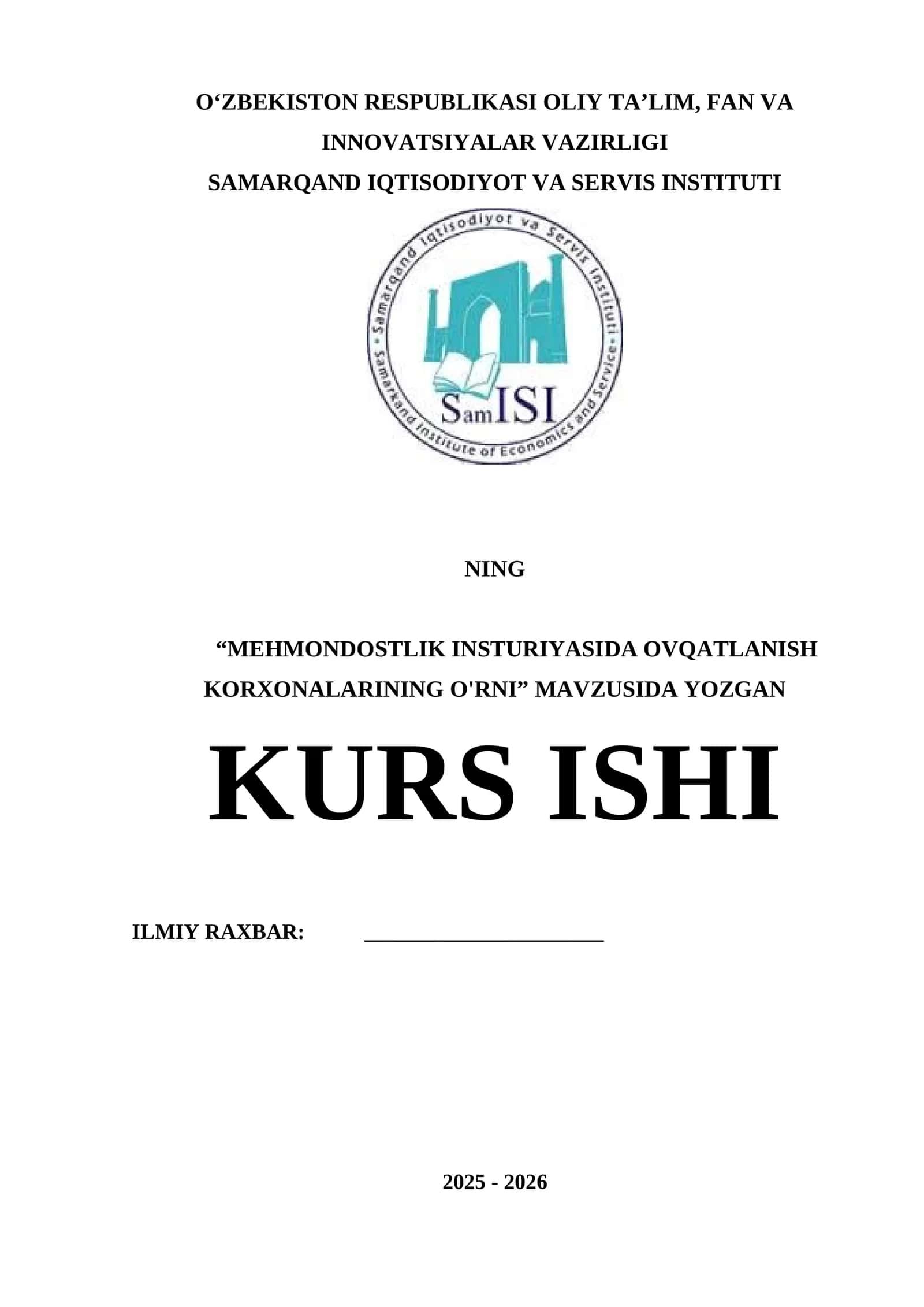 Mehmondostlik industriyasida ovqatlanish korxonalarining o'rni 1