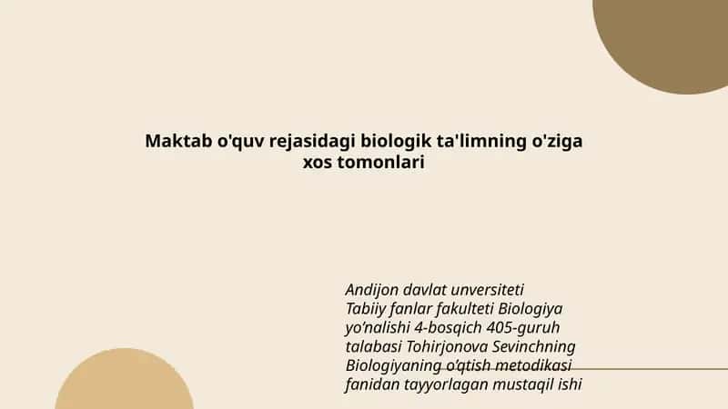 Biologiyaning o’qtish metodikasi 1