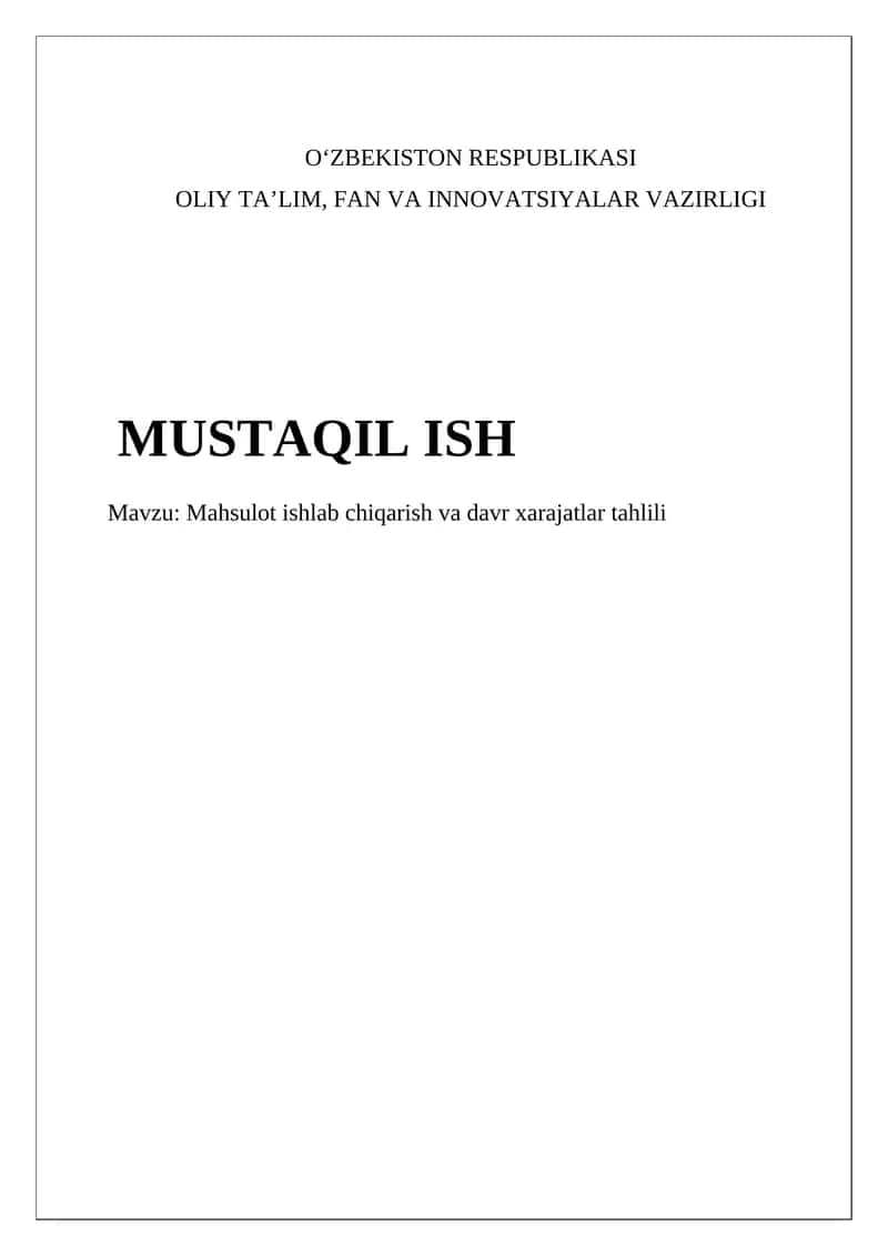 Mahsulot ishlab chiqarish va davr xarajatlar tahlili 1