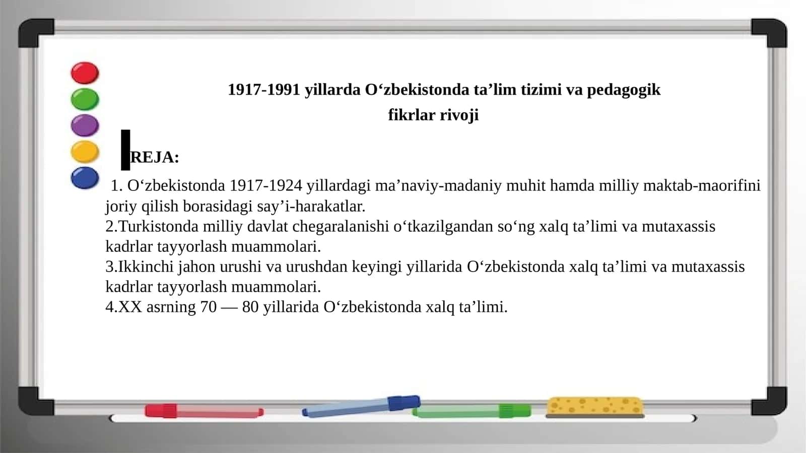 O‘zbekistonda 1917-1991 yillarda ta’lim tizimi va pedagogik fikrlar rivoji 1