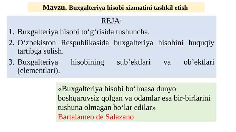 Buxgalteriya hisobi xizmatini tashkiletish 1