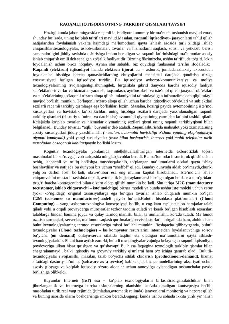 RAQAMLI IQTISODIYOTNING TARKIBIY QISMLARI TAVSIFI 1