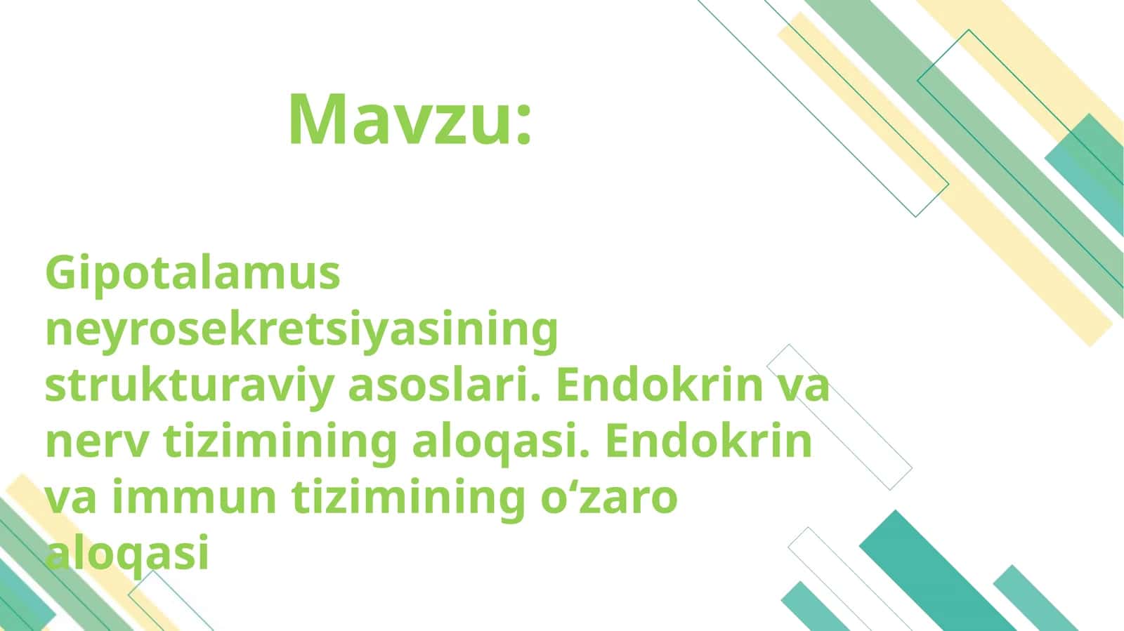 Gipotalamus neyrosekretsiyasining strukturaviy asoslari. Endokrin va nerv tizimining aloqasi. Endokrin va immun tizimining oʻzaro aloqasi 1