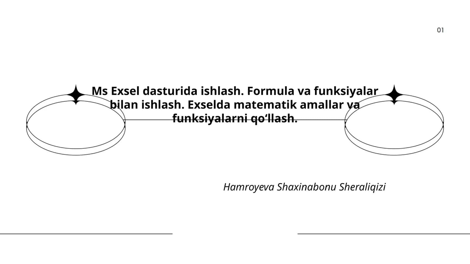 Ms Exsel dasturida ishlash. Formula va funksiyalar bilan ishlash. Exselda matematik amallar va funksiyalarni qoʻllash 1