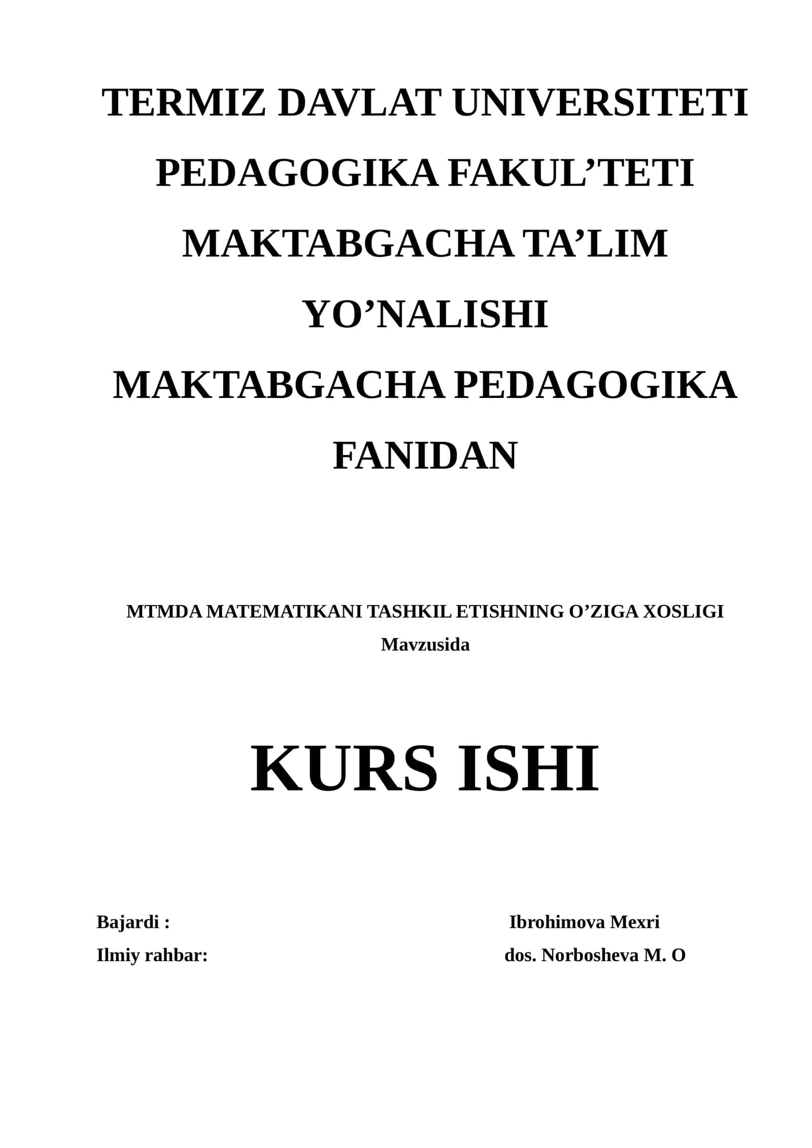 Matematikani Tashkil Etishning O'ziga Xosligi 1