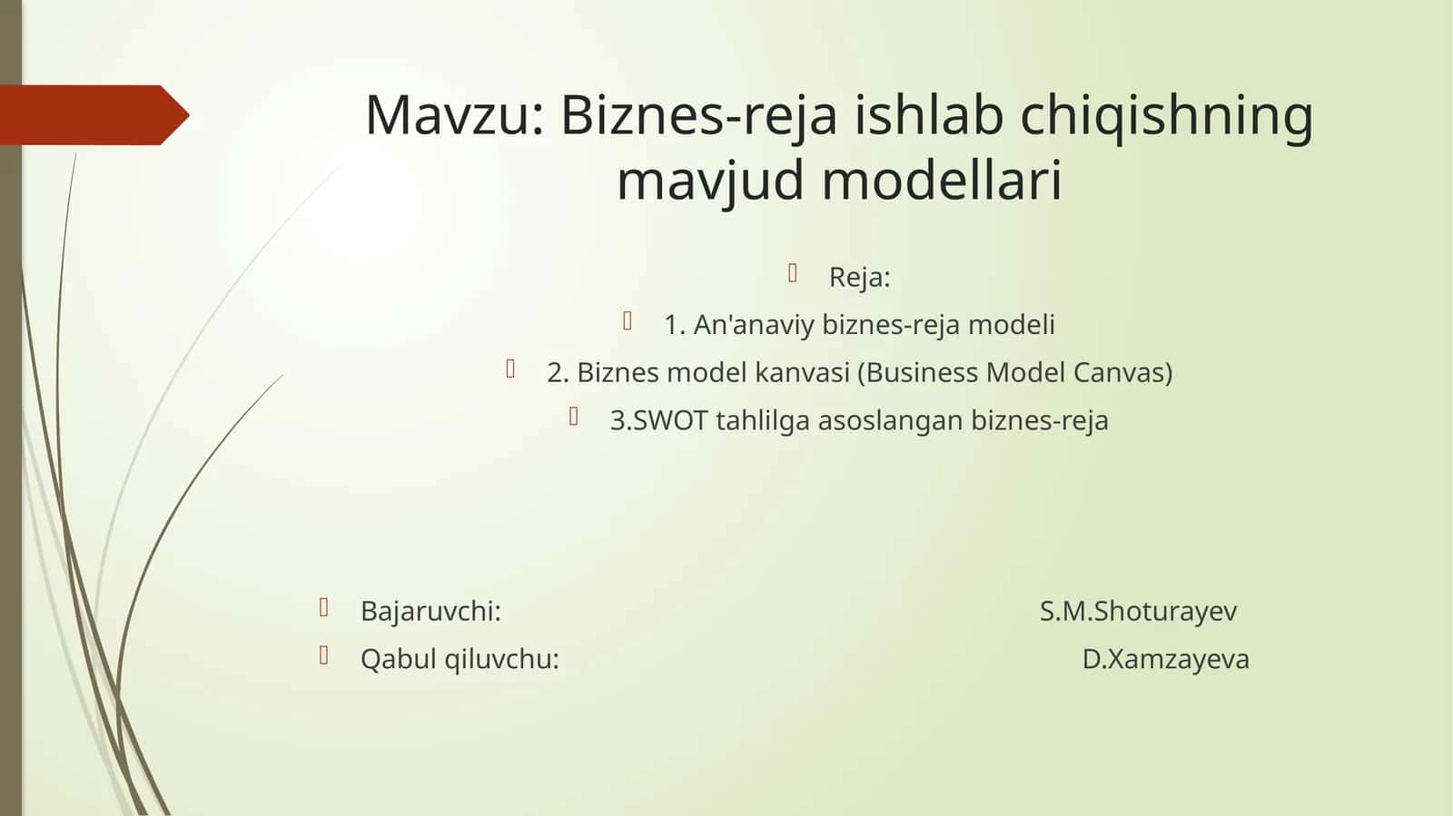 Biznes-rejaishlabchiqishningmavjudmodellari 1