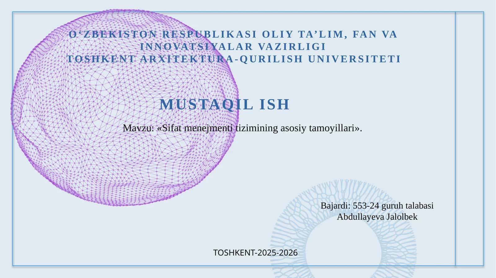 Sifat menejmenti tizimining asosiy tamoyillari 1