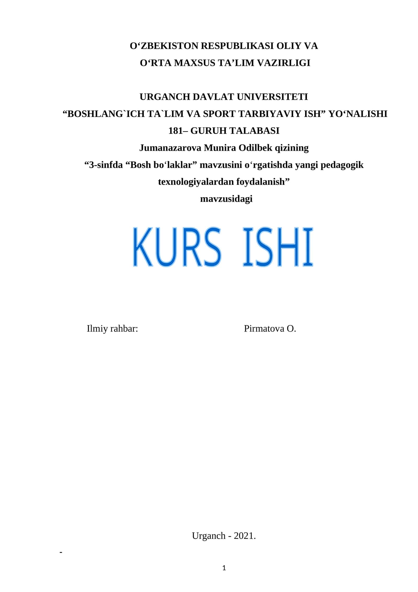 3-sinfda “Bosh bo‘laklar” mavzusini o‘rgatishda yangi pedagogik texnologiyalardan foydalanish 1