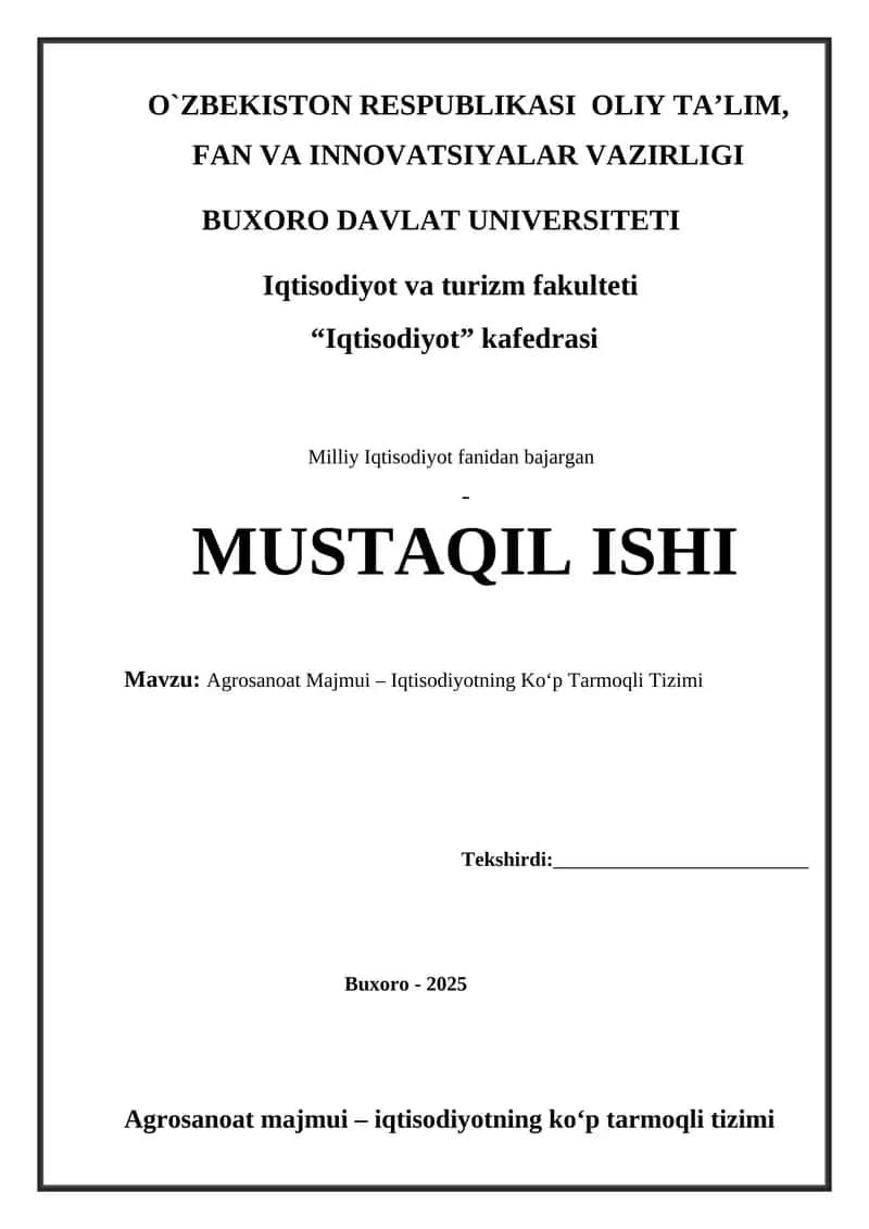 Agrosanoat Majmui – Iqtisodiyotning Ko‘p Tarmoqli Tizimi 1