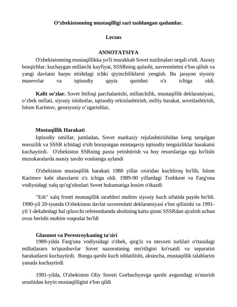 O'zbekiston mustaqillik harakati 1