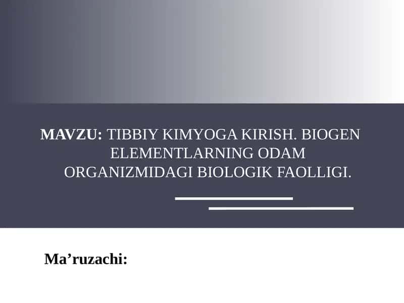 Tibbiy Kimyoga 1