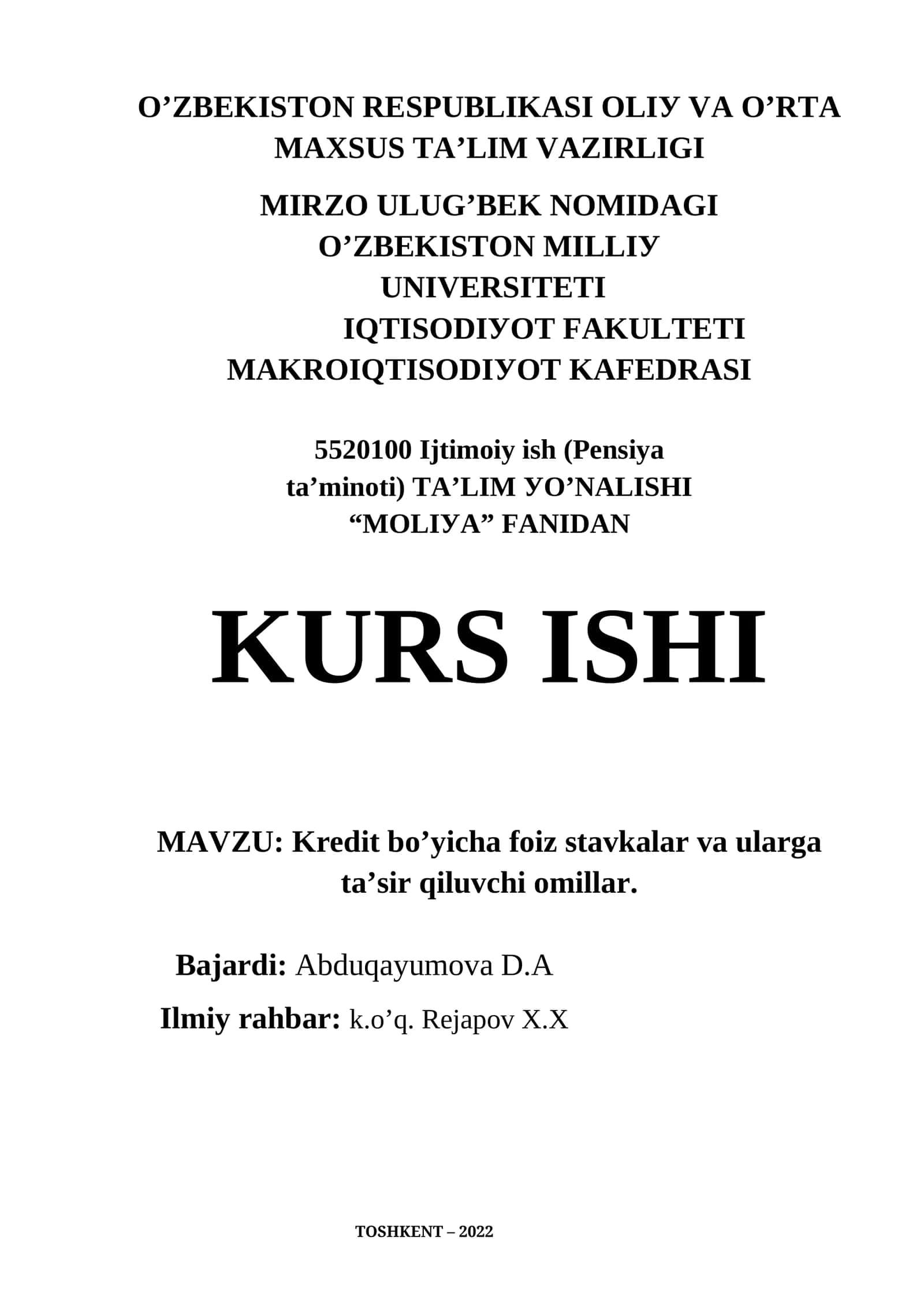 Krеdit bо’уichа fоiz stаvkаlаr vа ulаrgа tа’sir qiluvchi оmillаr 1