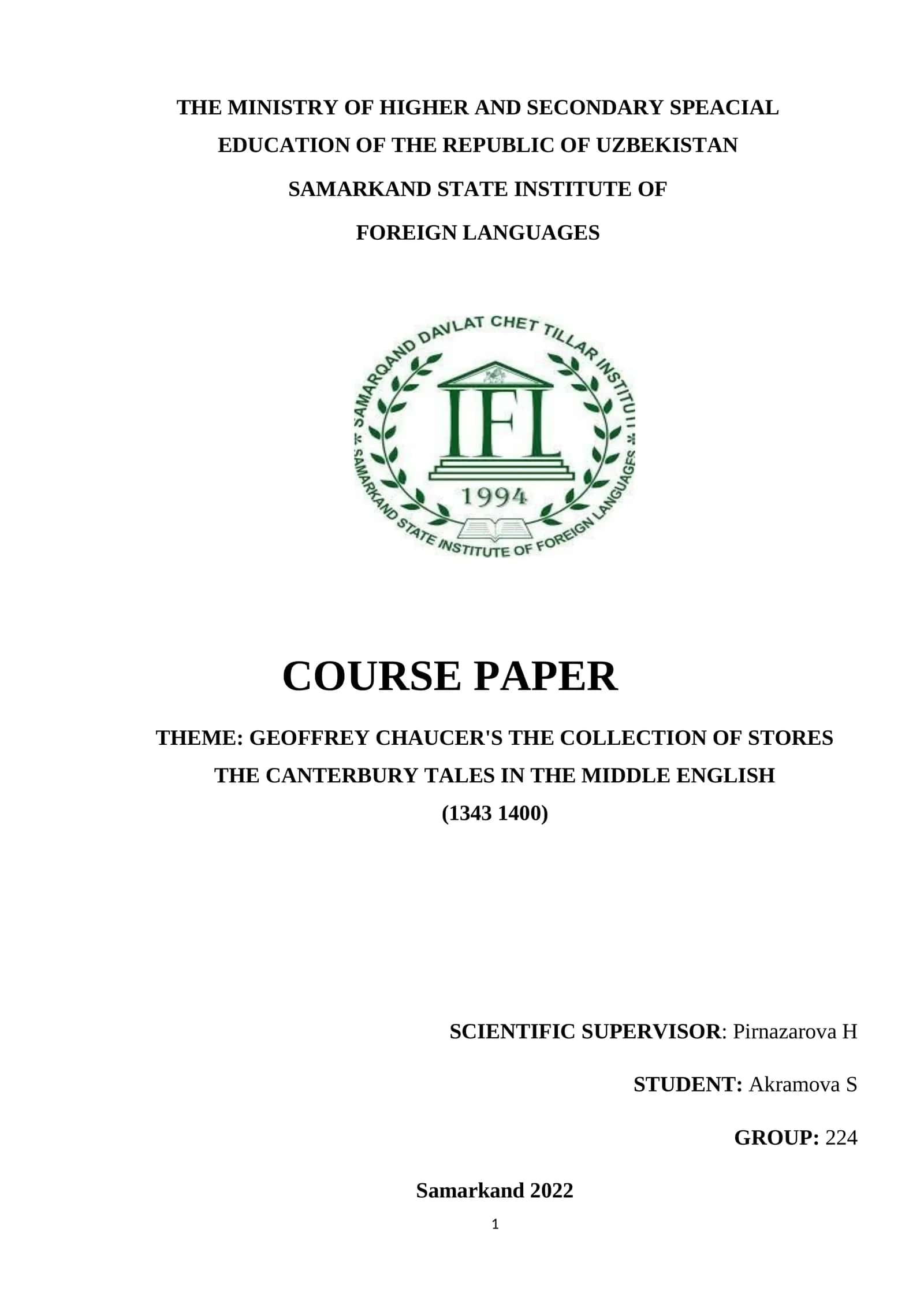 GEOFFREY CHAUCER'S THE COLLECTION OF STORES THE CANTERBURY TALES IN THE MIDDLE ENGLISH 1
