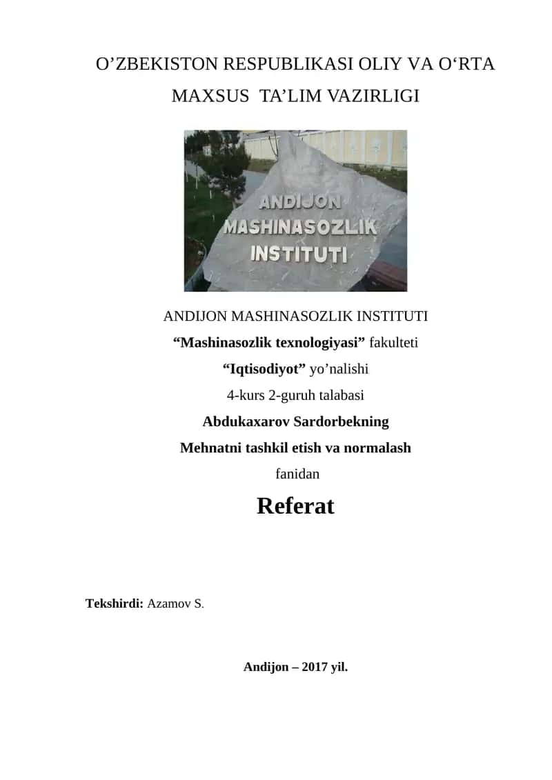 Mehnat faoliyatini tashkil etish 1
