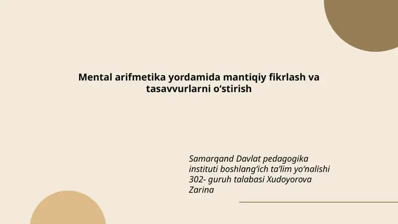 Mental arifmetika yordamida mantiqiy fikrlash va tasavvurlarni oʻstirish 1
