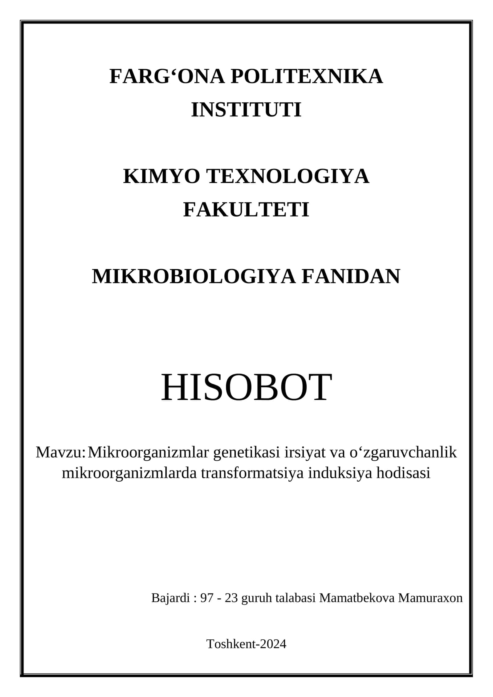 Mikroorganizmlar genetikasi irsiyat va oʻzgaruvchanlik mikroorganizmlarda transformatsiya induksiya hodisasi 1