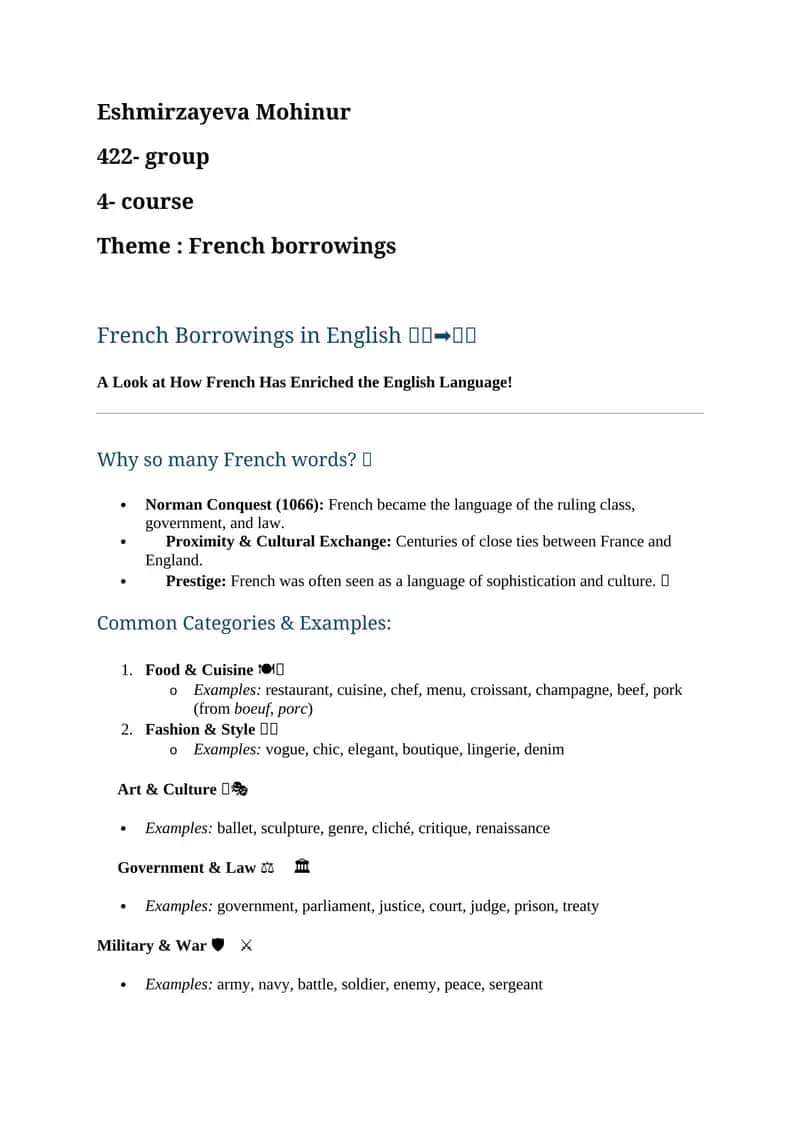 French Borrowings in English 1