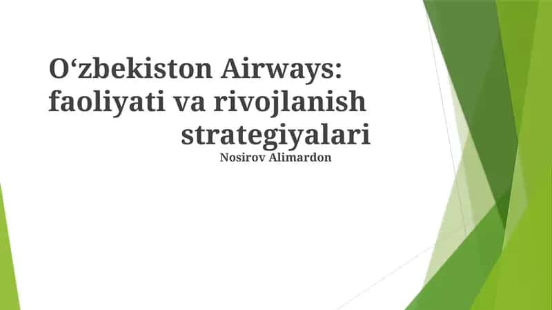 Oʻzbekiston Havo Yoʻllari: Rivojlanish Strategiyasi 1