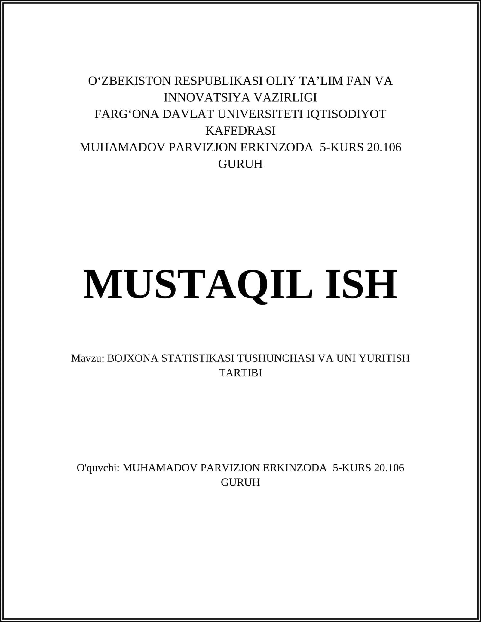 BOJXONA STATISTIKASI TUSHUNCHASI VA UNI YURITISH TARTIBI 1