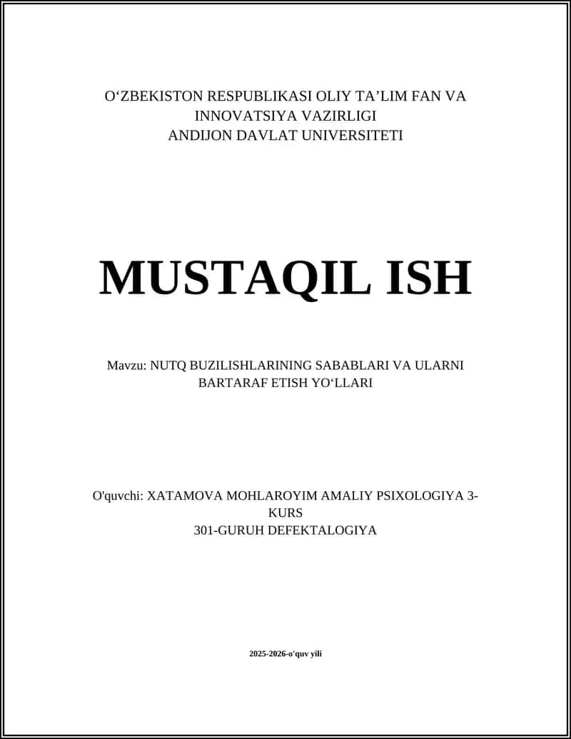 NUTQ BUZILISHLARINING SABABLARI VA ULARNI BARTARAF ETISH YOʻLLARI 1