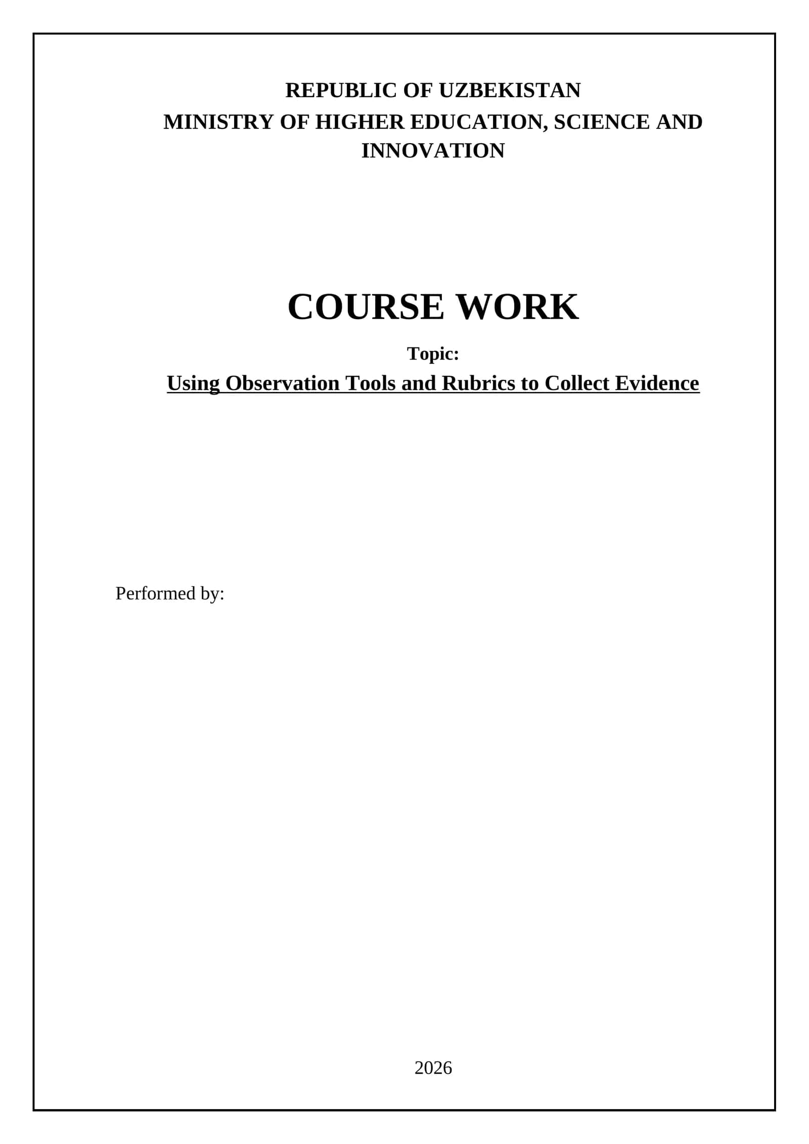 Course Work on Observation Tools and Rubrics 1