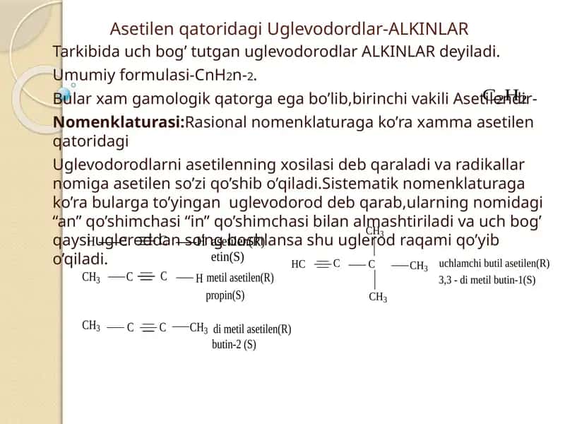 Asetilenqatoridagi Uglevodordlar-ALKINLAR 1