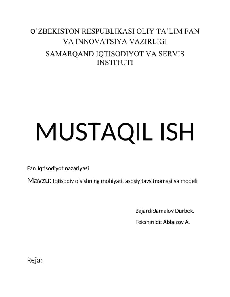 Iqtisodiy o‘sishning mohiyati va modeli 1