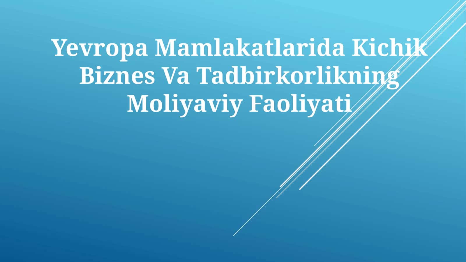 Yevropa Mamlakatlarida Kichik Biznes Va TadbirkorlikningMoliyaviyFaoliyati 1