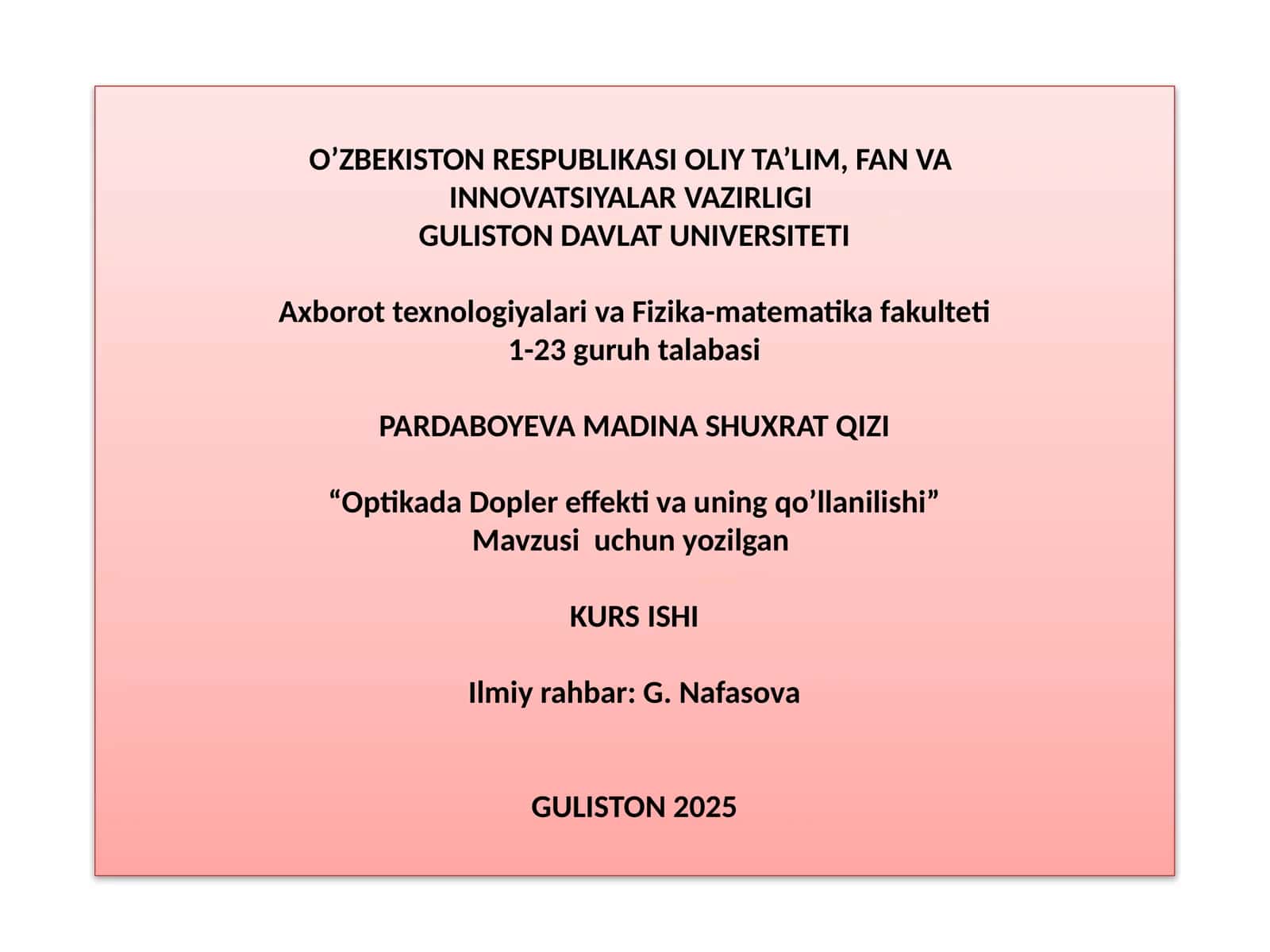 Optikada Dopler effektiva uing qo’llanilishi 1