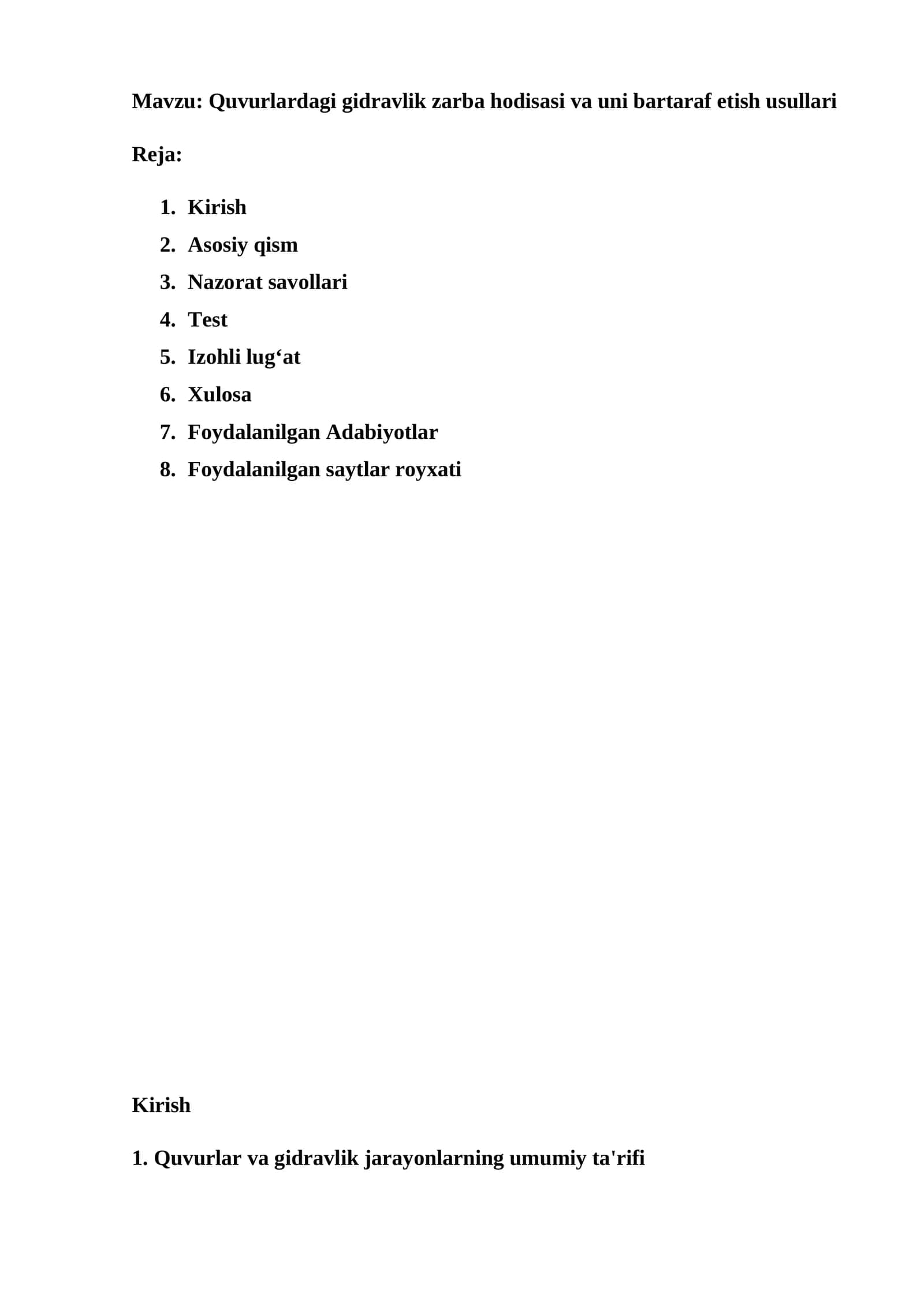 Quvurlardagi gidravlik zarba hodisasi va uni bartaraf etish usullari 1
