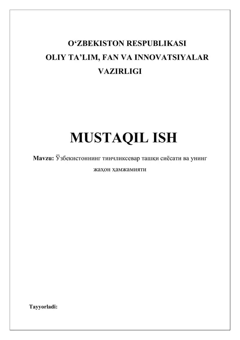 O'zbekistonning tashqi siyosati 1