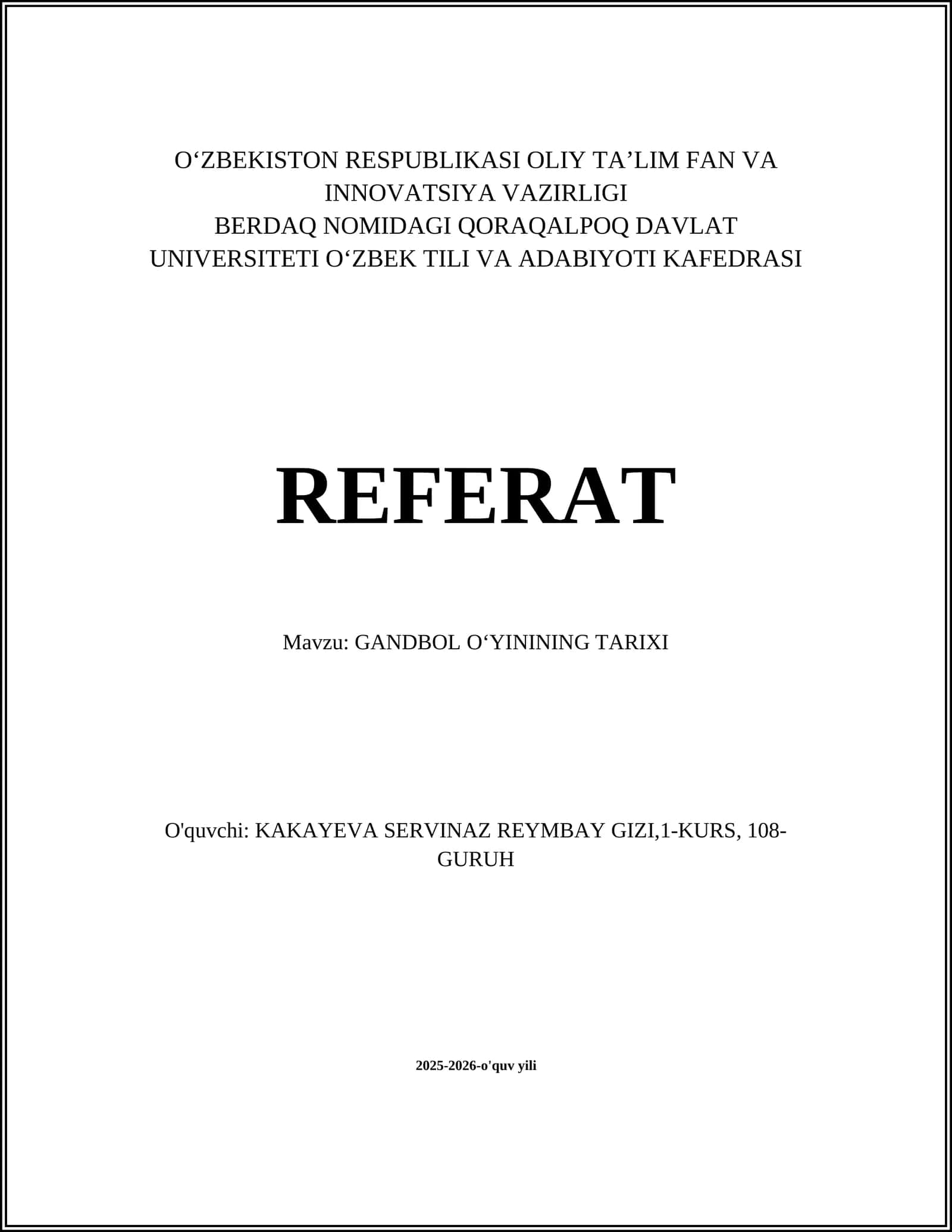 GANDBOL OʻYININING TARIXI 1