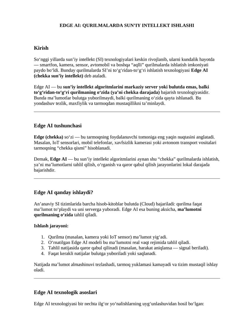 EDGE AI: QURILMALARDA SUN’IY INTELLEKT ISHLASHI 1