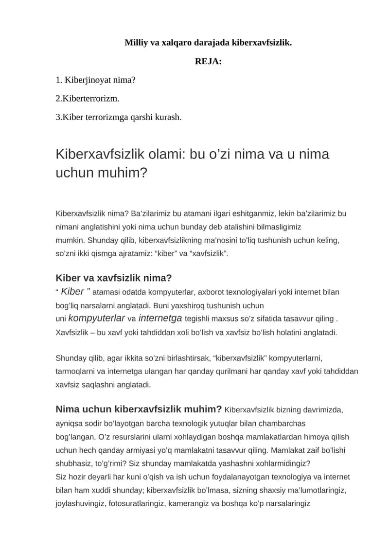 Milliy va xalqaro darajada kiberxavfsizlik 1