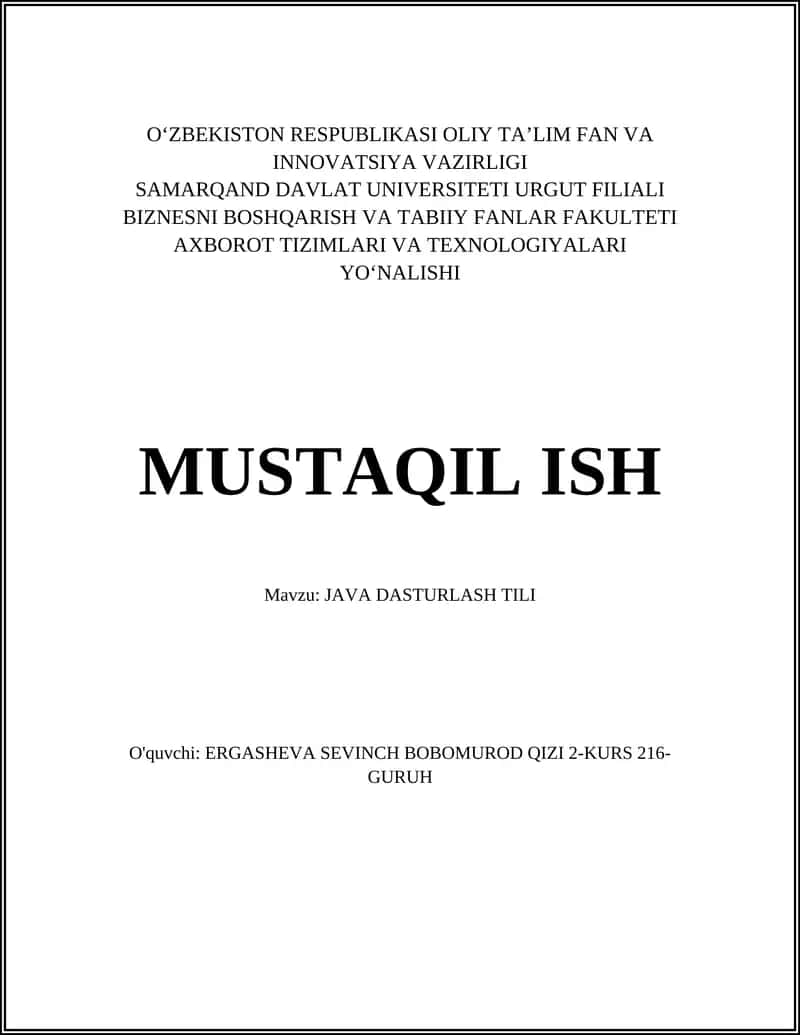 JAVA DASTURLASH TILI 1