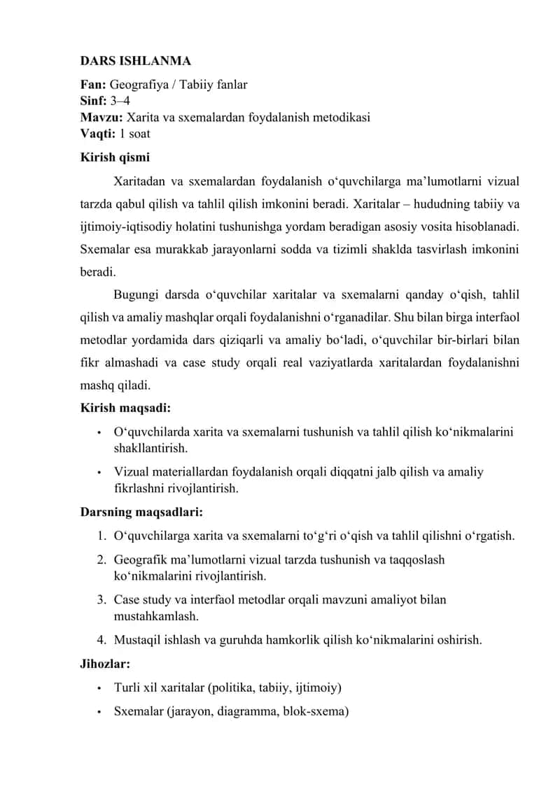 Xarita va sxemalardan foydalanish metodikasi 1