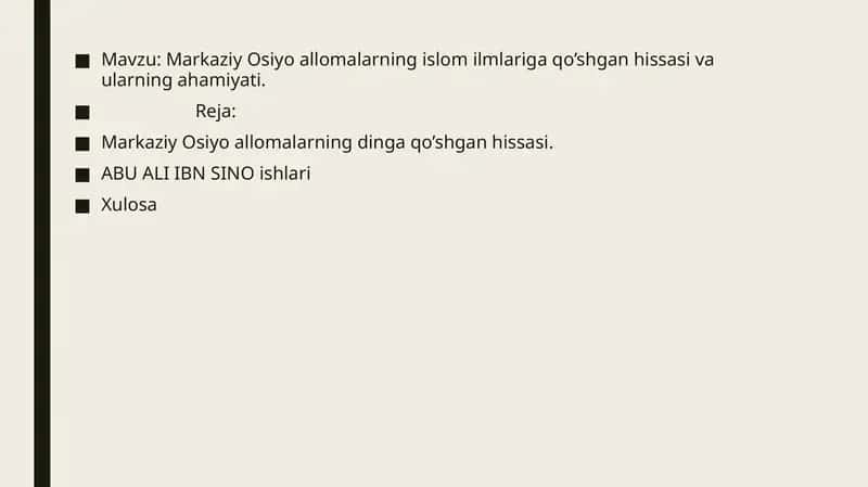 Markaziy Osiyo allomalarning islom ilmlariga qo’shgan hissasi va ularning ahamiyati 1