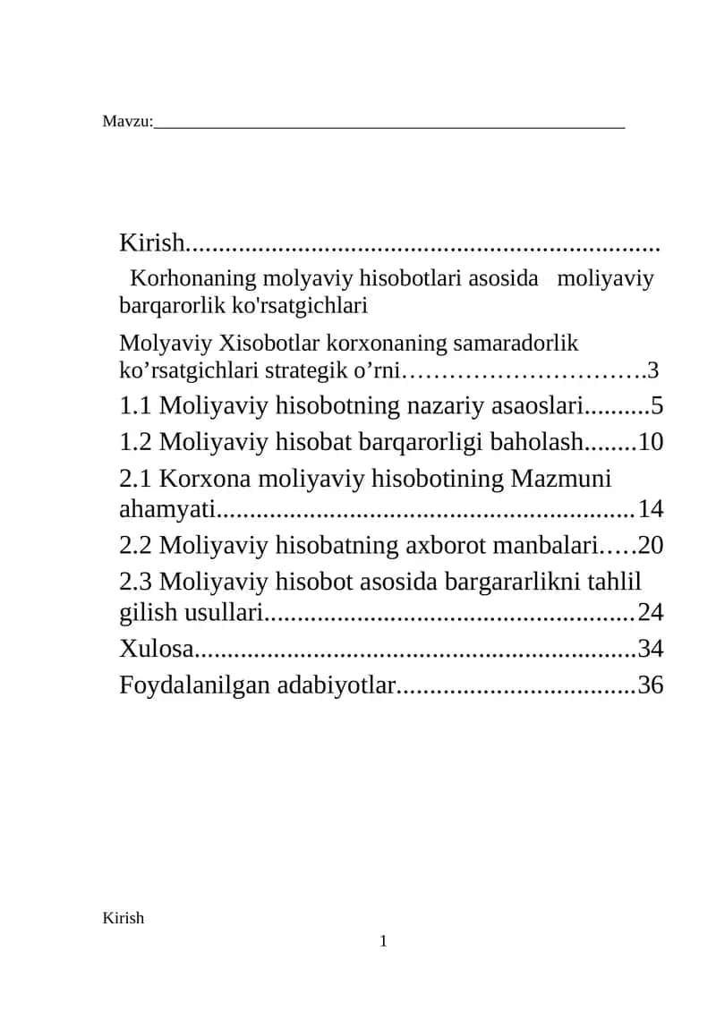 Moliyaviy Barqarorlikning Baholash Metodologiyasi 1