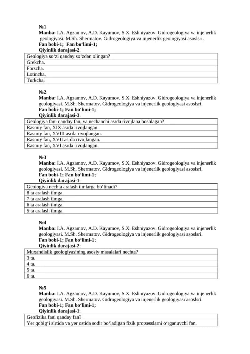 Gidrogeologiya va injenerlik geologiyasi 1