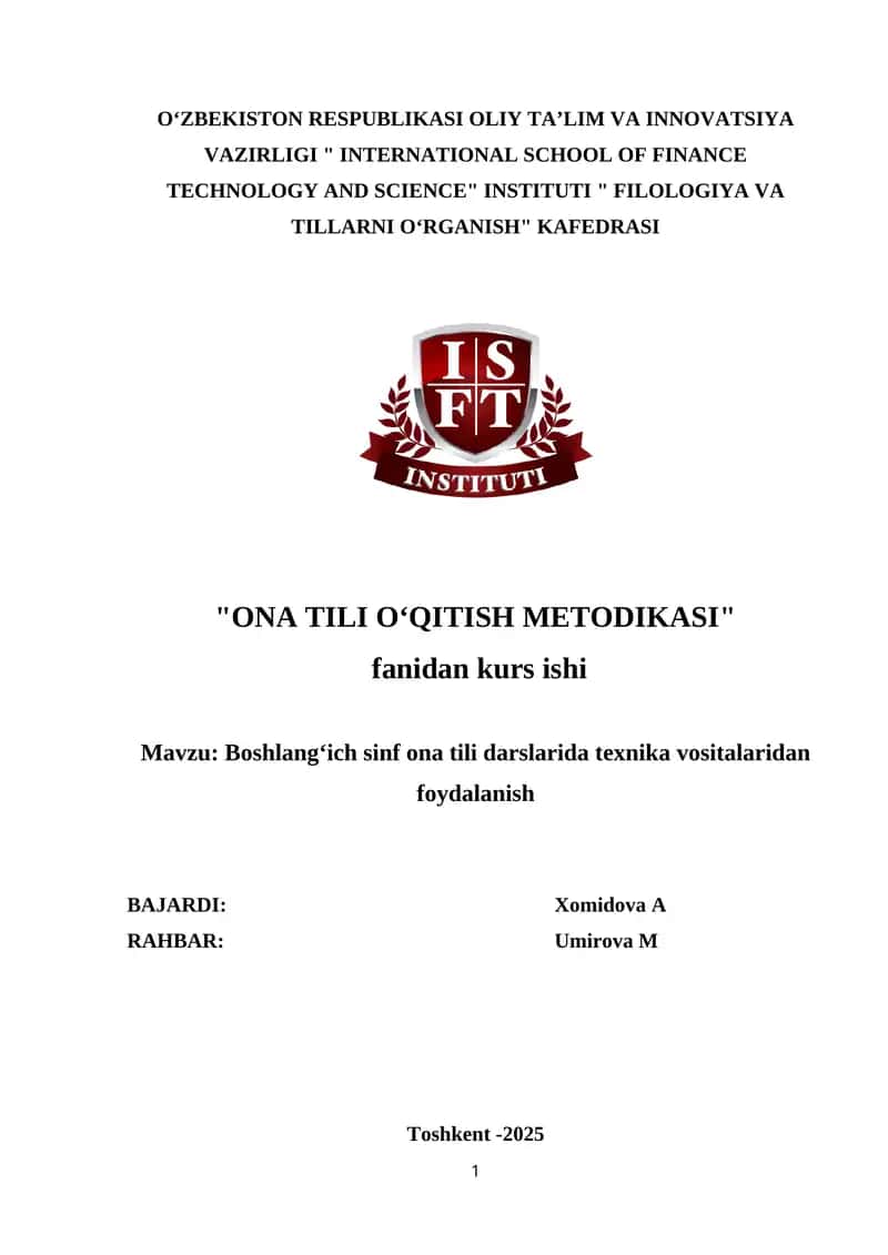 Boshlang‘ich sinf ona tili darslarida texnika vositalaridan foydalanish 1