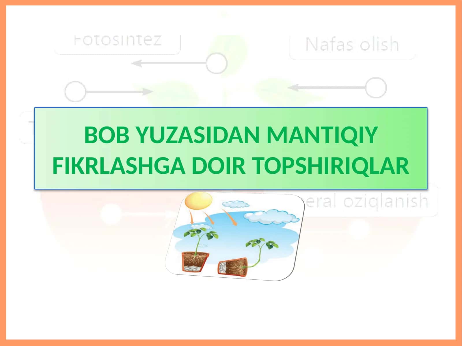 BOB YUZASIDAN MANTIQIY FIKRLASHGA DOIR TOPSHIRIQLAR 1