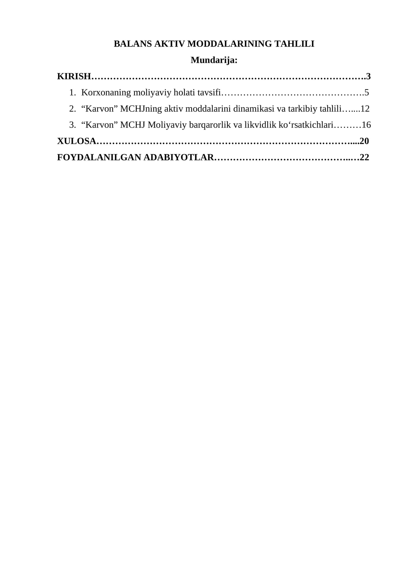 BALANS AKTIV MODDALARINING TAHLILI 1