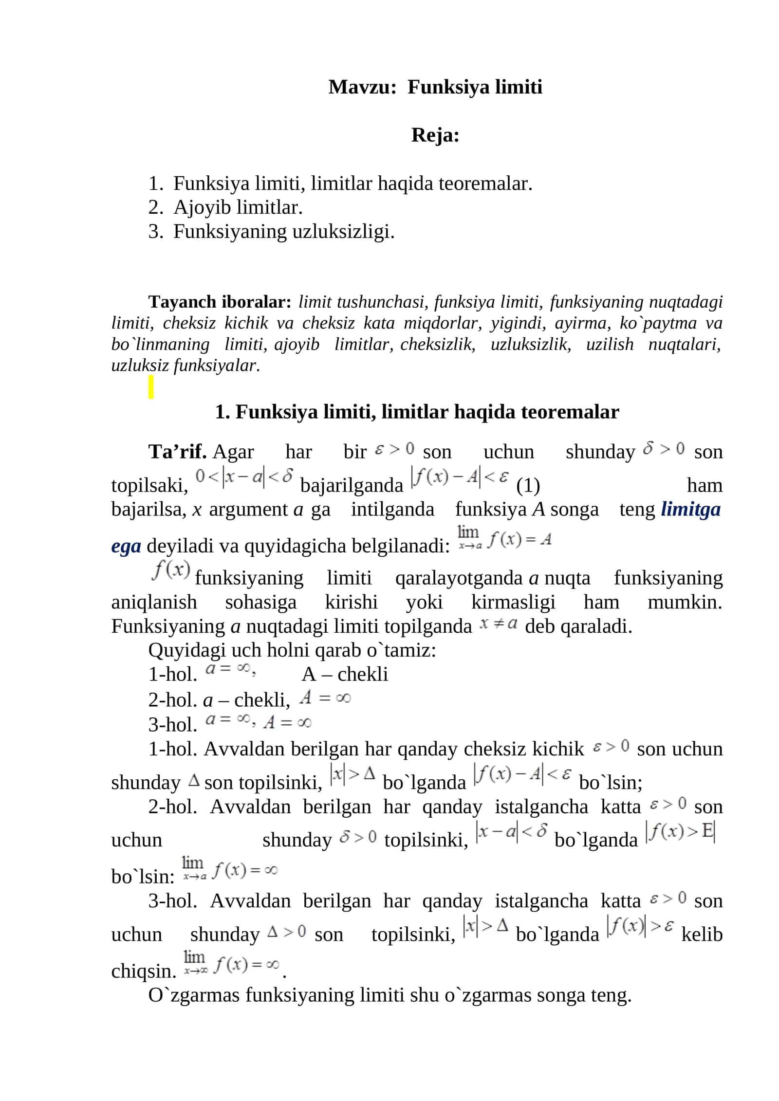 Funksiya limiti 1