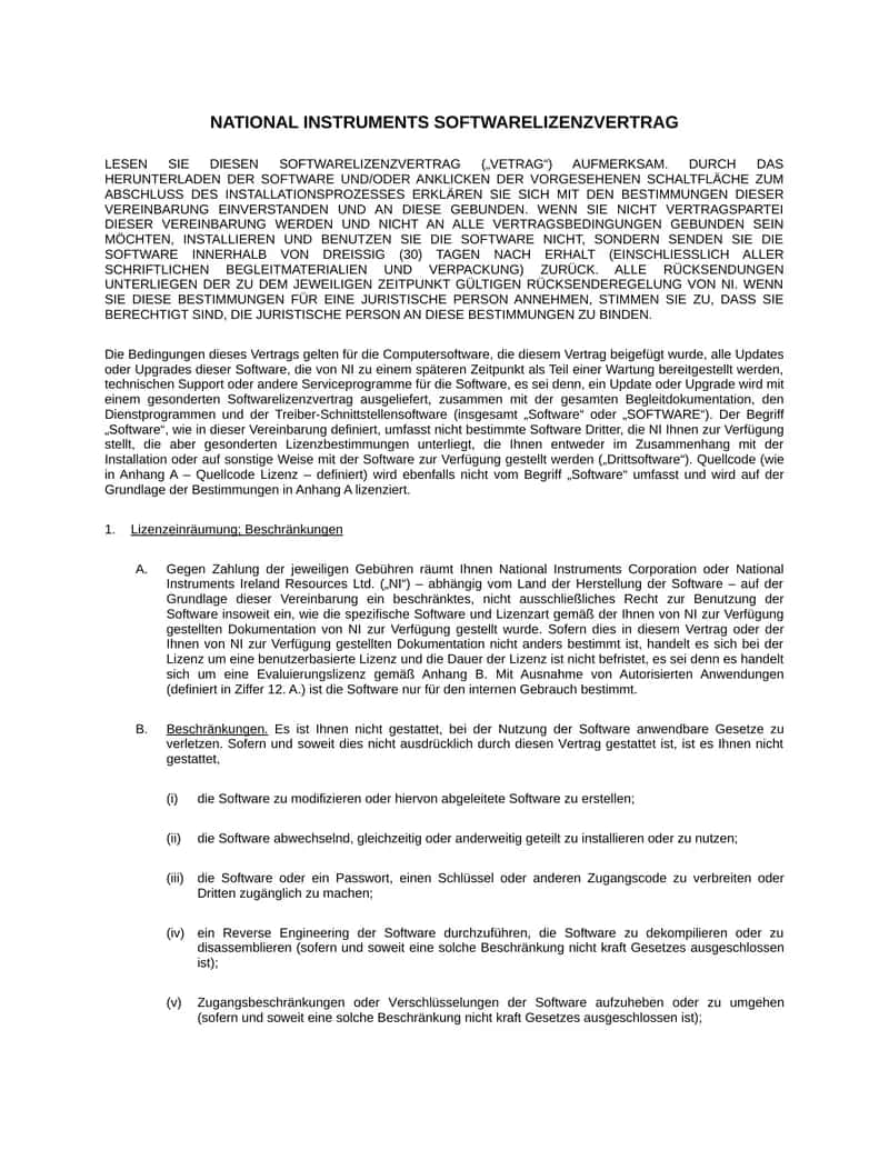 NATIONAL INSTRUMENTS SOFTWARELIZENZVERTRAG 1