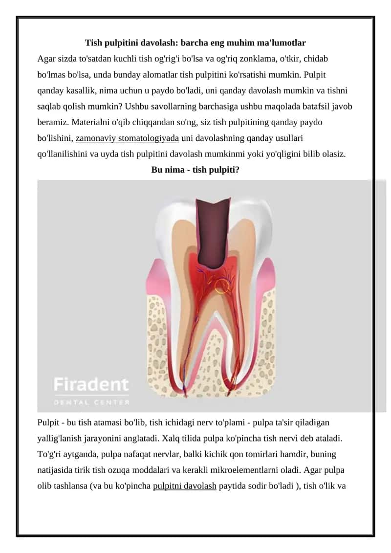 Tish pulpitini davolash 1