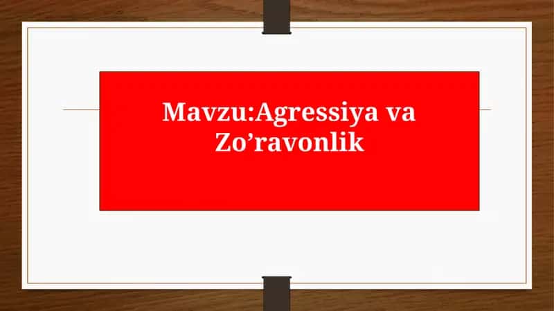 Agressiyava Zo'ravonlik 1